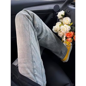 水洗蓝闪电竹节纹牛仔裤男款夏季美式高街直筒裤A1159-P47图片