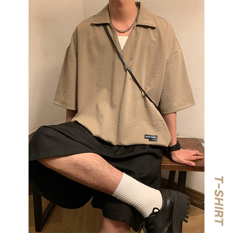 冰氧仿棉短袖港风暖光体恤休闲百搭纯色POLO衫男上衣TC3143-P35,男装T恤,星座717