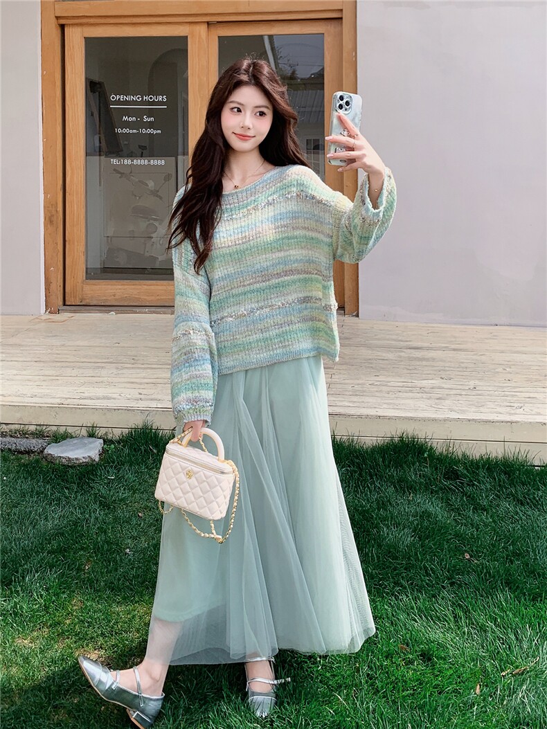 【现货】主推针织衫+半身裙两件套P150-K248，女装套装/套裙，浙宝128A
