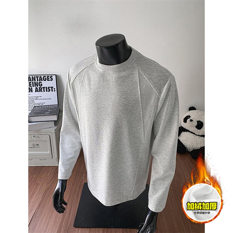抖音得物高品质美式高街重磅曼巴棉cleanfit螺纹拼接卫衣长袖T恤，男装T恤，电商A486