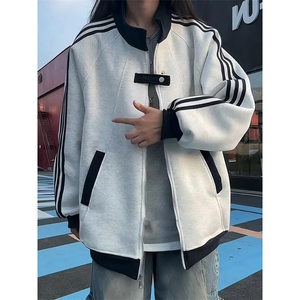 抖音得物高品质26春装美式高街结构拼接织带翻领卫衣夹克外套W113图片