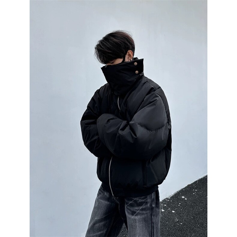 【现货】黑色连帽口罩棉服自制，男装棉衣，星座910A