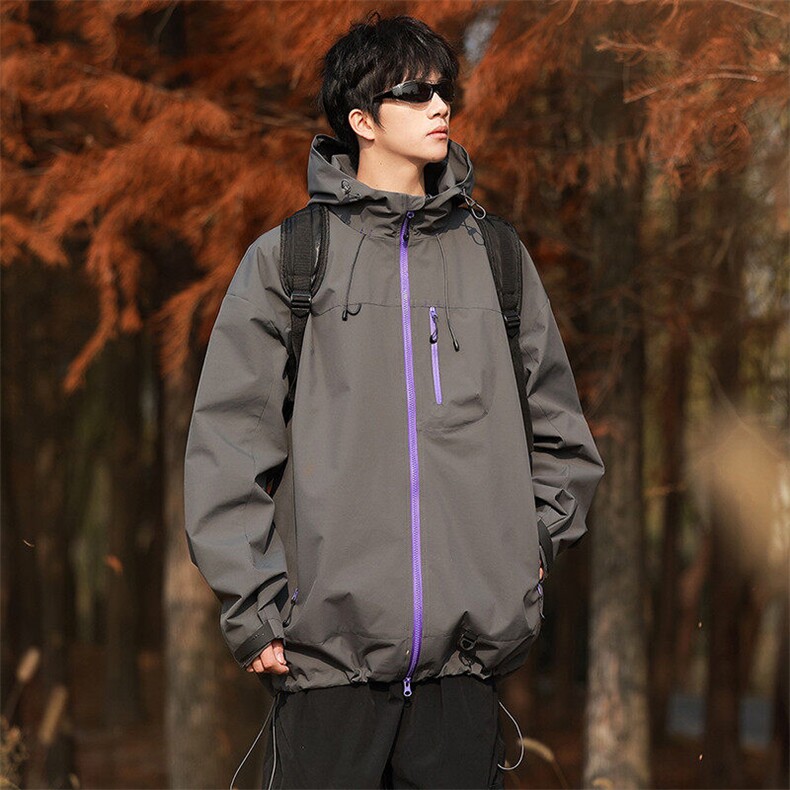 中性风户外夹克男连帽纯色上衣冲锋衣外套DSA157B-JK7870-P65,男装夹克,电商A157B