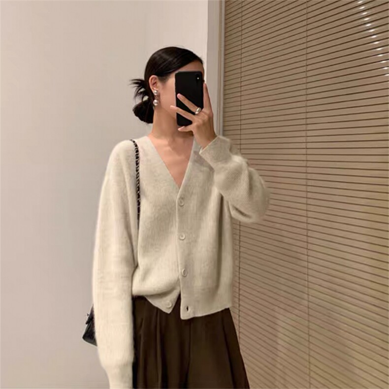 女士羊毛开衫V领纯色羊毛柔软保暖,女装羊毛衫,泰沅羊绒