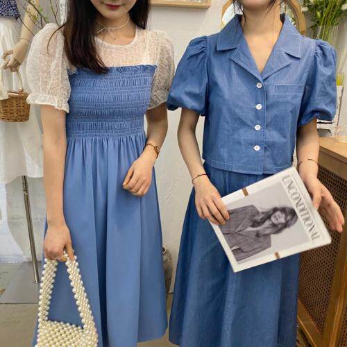 洗水棉牛仔色复古套装，女装职业装，Mu Mu