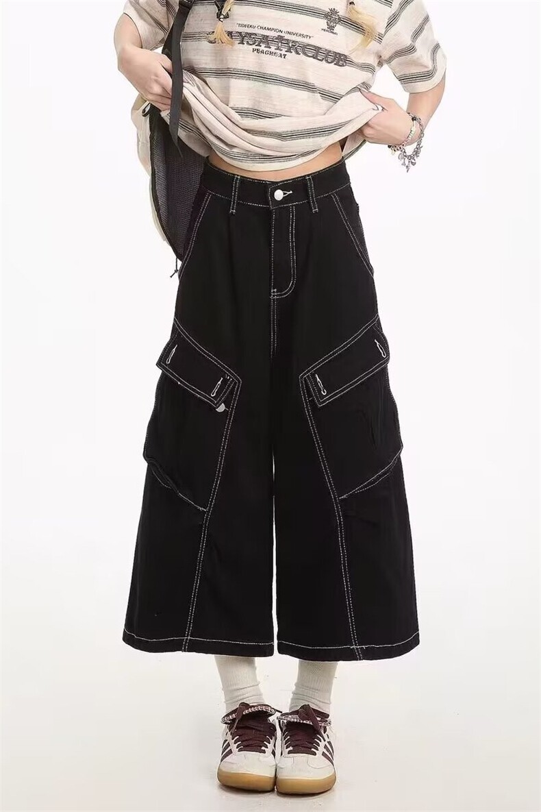 牛仔短裤男女2026夏季新款美式多口袋裤子宽松水洗阔腿七分裤,男装牛仔裤,星座302B