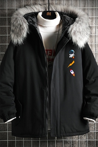 MM48165-P130 冬季大毛领棉衣男士大码加厚棉袄男棉服 网格图片