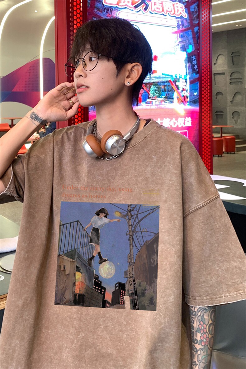 ！2025夏季新款男士潮牌水洗短袖T恤情侣纯棉半袖XT160P35,男装T恤,电商B220