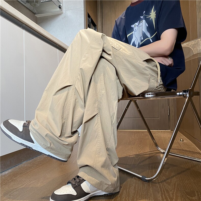 美式微喇速干伞兵工装裤男夏薄款褶皱弯刀裤子cleanfit直筒休闲裤,男装休闲裤,电商B315