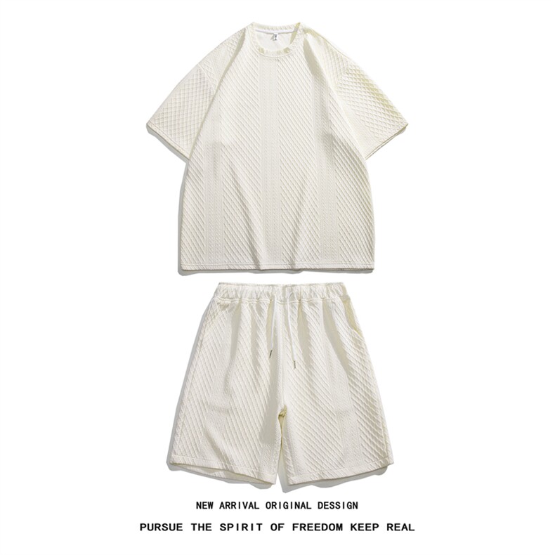 TZ85355/P60夏季提花新款短袖短裤t恤休闲宽松大码两件套套装男，男装休闲套装，电商A141