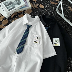 W426-P40复古衬衫夏装港风宽松小众设计感新款上衣链条领带，男装衬衫，星座911-1
