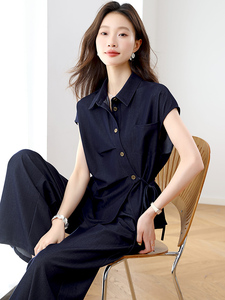 时尚休闲套装女2025夏季新款设计感洋气衬衫阔腿裤超火气质两件套图片