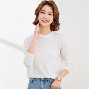 柔软舒适纯色百搭套头衫女气质时尚圆领长袖羊毛衫打底图片