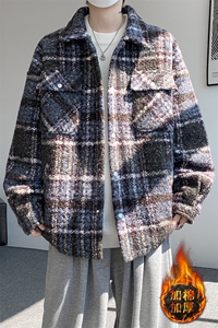 粗花呢格纹棉服复古大码夹棉加厚小香风毛圈格子呢外套LF101特P95图片