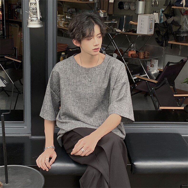 现货夏季纯色亚麻潮宽松新中式大码棉麻短袖男MT08-特P25控48,男装T恤,星座205-5