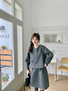 6985新款！灰色减龄波点短款半身裙两件套6985-P195-K295图片