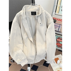 仿麂皮绒立领夹克男女潮牌情侣装春秋休闲百搭纯色外套HH225 P75图片