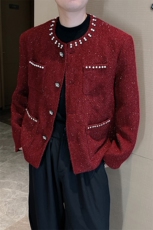 原版秋冬新品高级定制闪钻珍珠扣垫肩宽松小香风外套W001-P128，女装短外套，电商B267