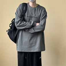 2025春季新款现货纯棉长袖T恤男潮牌宽松休闲上衣A351-AT2526-P40，男装T恤，电商A351