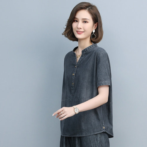 2021夏季时尚简约大方气质优雅牛仔衬衫,女装衬衫,悦见她
