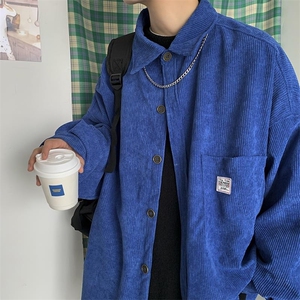 秋装 港风纯色宽松长袖衬衫情侣复古灯芯绒学生夹克外套 H202/P45图片