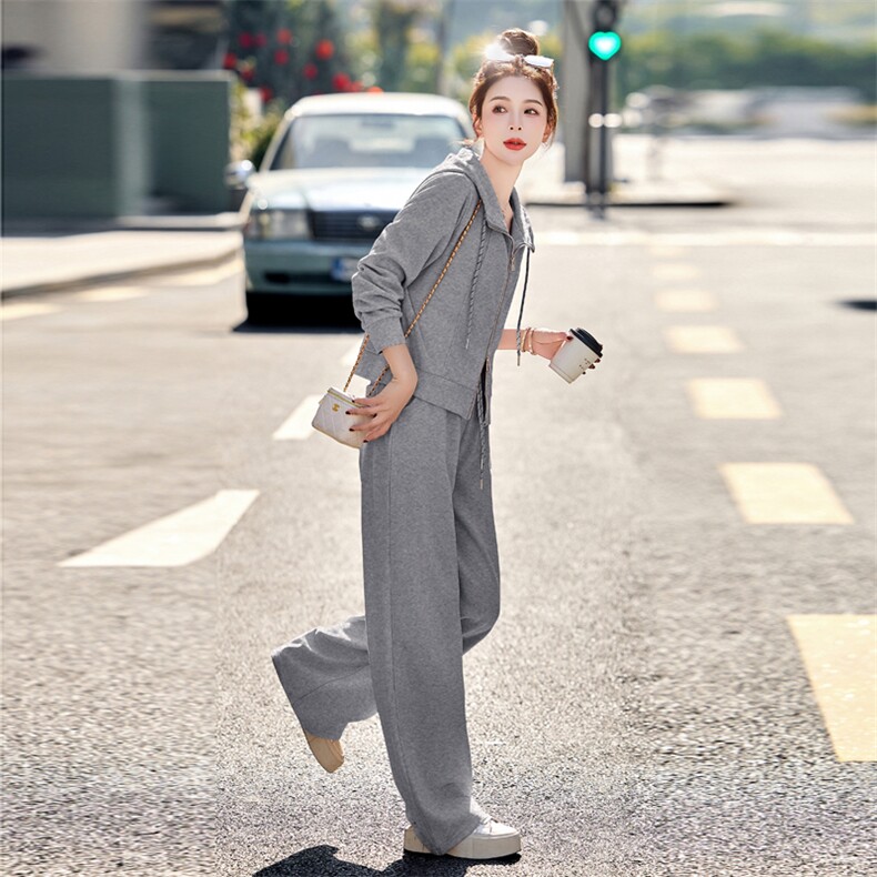 2025年春季新款休闲时尚开衫卫衣连帽外套裤子两件套现货,女装套装/套裙,辉煌依升