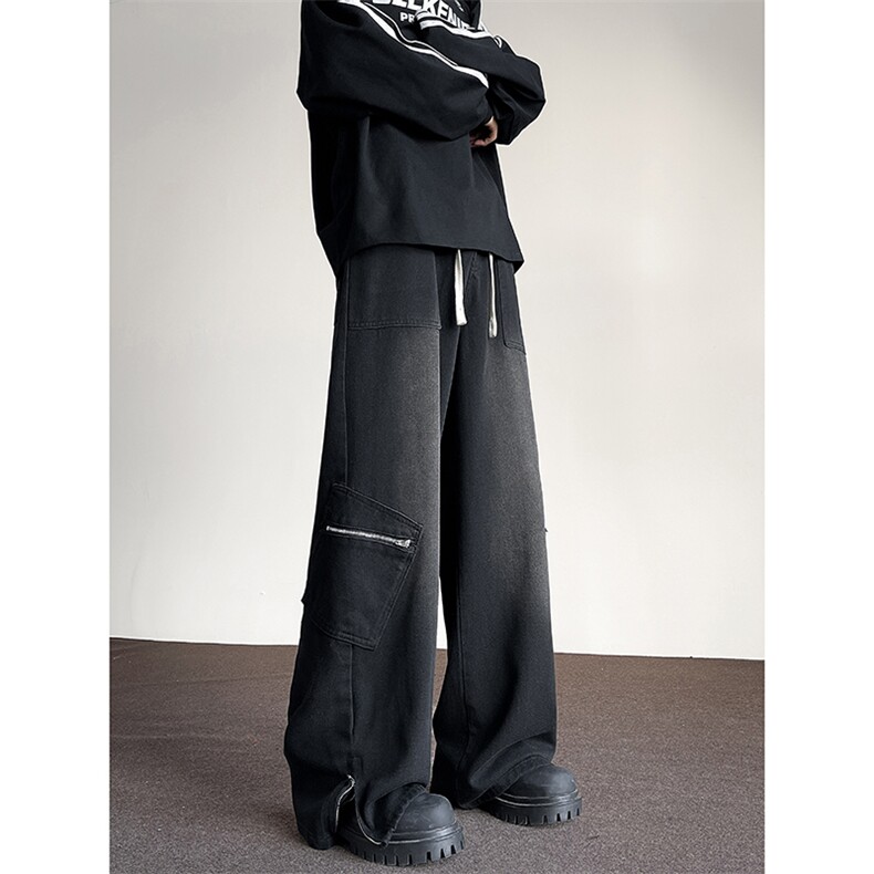 现货水洗拉链牛仔裤男秋冬美式潮牌复古阔腿裤子-A1153TP55控79，男装牛仔裤，电商B241