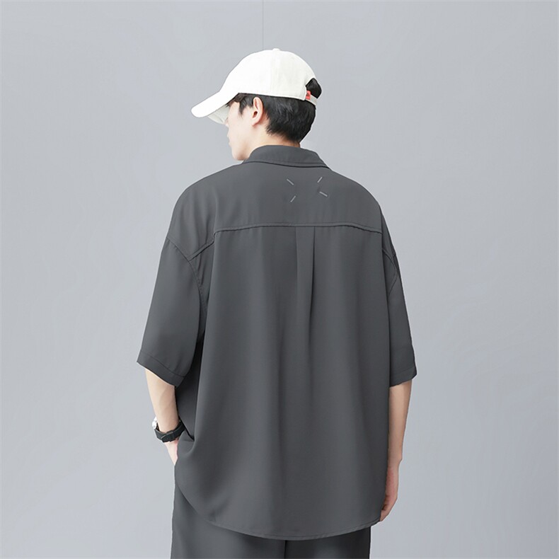 特批P30无差价夏季透气薄款冰丝短袖男垂感宽松大码刺绣衬衫CD865,男装衬衫,电商A001-1