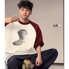抖音得物高品质二开240克宽松纯棉美式潮牌插肩袖拼接短袖T恤，男装T恤，电商A486