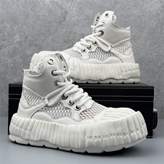 X5034-p295夏季真皮大头小白鞋网面透气高帮板鞋男厚底男鞋，男鞋靴子，星座1407-3