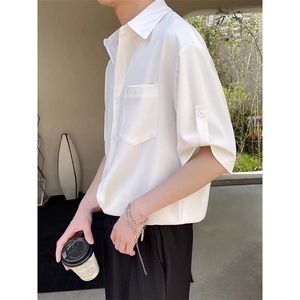 衬衫男短袖韩版七分袖衬衣痞帅夏季冰丝上衣1001-1-CS567-P35图片