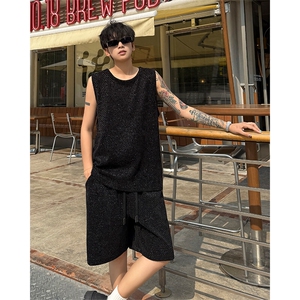GENIOLAMODE满天星美式无袖坎肩t恤男士夏季薄款宽松情侣运动背心图片