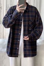 衬衫男2025春季新款港风大码宽松长袖磨毛格子衬衣CS37-P38，男装衬衫，星座214-3