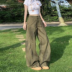 拼接休闲裤男夏季设计感褶皱脏染工装裤子街头小众长裤YD9020-P70，男装牛仔裤，星座509