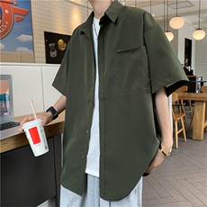 日系高街帅气短袖衬衫男夏季潮流百搭休闲五分袖衬衣CS0407-P35，男装衬衫，星座308B-1