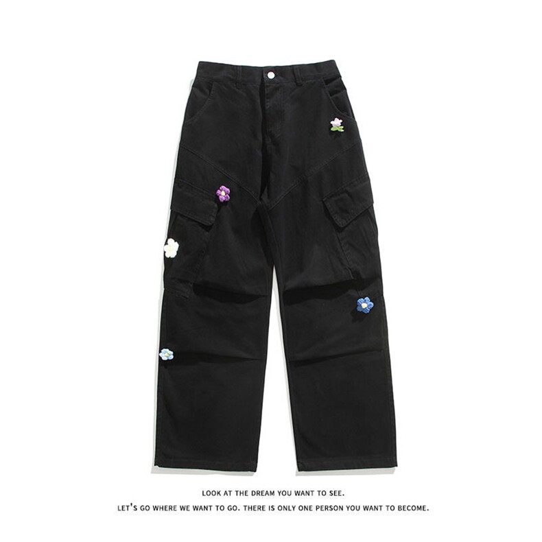 立体解构花朵装饰工装休闲裤男女潮牌宽松直筒长裤K8617-特价P70,男装休闲裤,电商A007