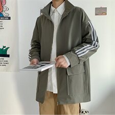 20港风新款男女情侣三条杠夹克领宽松上衣风衣外套504-W2024-P70，男装夹克，星座504
