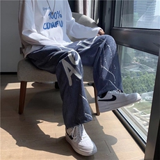 灯芯绒休闲裤男春秋潮牌印花直筒阔腿裤痞帅炸街长裤K3008-P35，男装休闲裤，星座1008-1