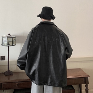 美式港风钢印夹克大码M-5XL皮衣鳄鱼纹情侣皮衣男外套JK8749P90控图片