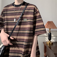 C329-P352024新款撞色休闲半袖上衣夏季圆领条纹针织衫男现货，男装针织衫/毛衣，星座512-6