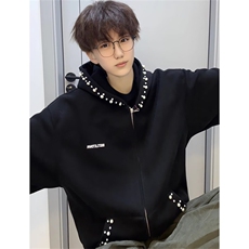 珍珠设计感连帽短款卫衣女外套春秋辣妹运动服休闲上衣潮WY813，女装短外套，星座1116A（原606A-3）