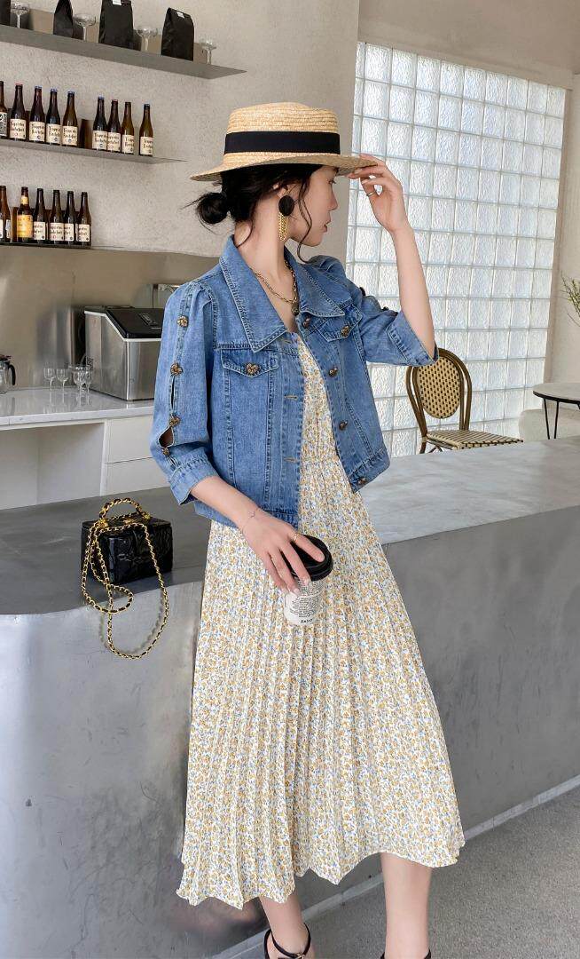 夏季新品牛仔碎花两件套套裙，其它，迈裳亿