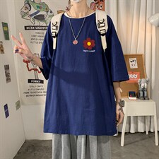 YT26257-P30亚麻短袖t恤男大码五分袖男宽松七分袖海报风,男装T恤,电商A040