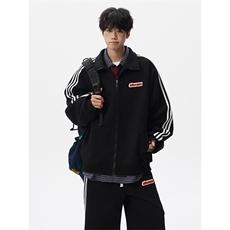 8XL-M条纹撞色开衫新年红卫衣运动套装潮牌运动服校园风TZ114P118，男装休闲套装，电商D206-1