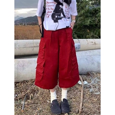 AK2297-P60美式复古红色工装七分牛仔裤夏季新款潮流阔腿裤，女装休闲裤，星座617A-2