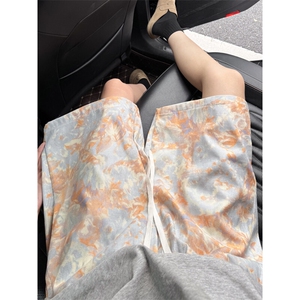 美式扎染提花短裤男夏季薄款高街vibe直筒裤子潮牌休闲宽松五分裤图片