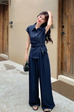 2026新款女装深蓝色阔腿裤套装简约通勤两件套223-1552P165K245，女装套装/套裙，欣美人
