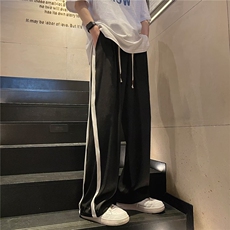 条纹裤子男款高街vibe美式宽松直筒裤小众设计感休闲裤女QK30-P35，男装休闲裤，星座1008-1