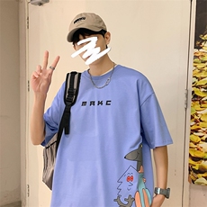 夏装纯棉宽松T恤短袖男女学生港风印花圆领半袖1600-P38控价58，男装T恤，电商A441-1