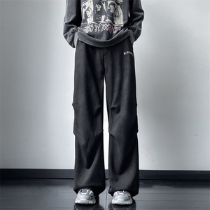 春秋季潮流阔腿拖地裤休闲裤美式宽松嘻哈麂皮绒裤子男K7410-P38
